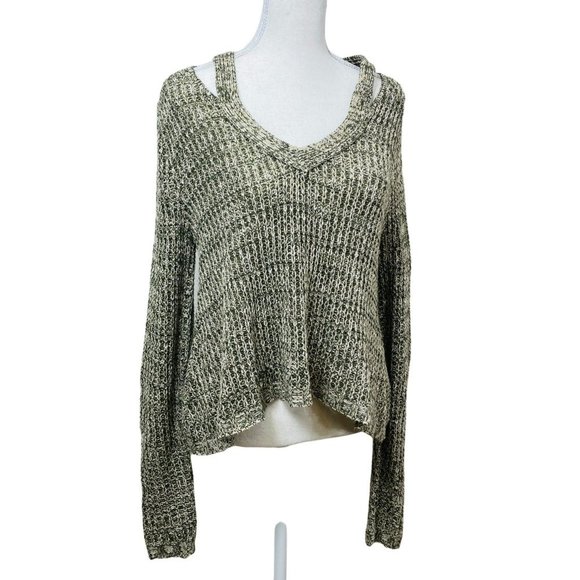 Earthbound Trading Co Cropped Top Green Marled Sweater Size Large - Picture 1 of 5